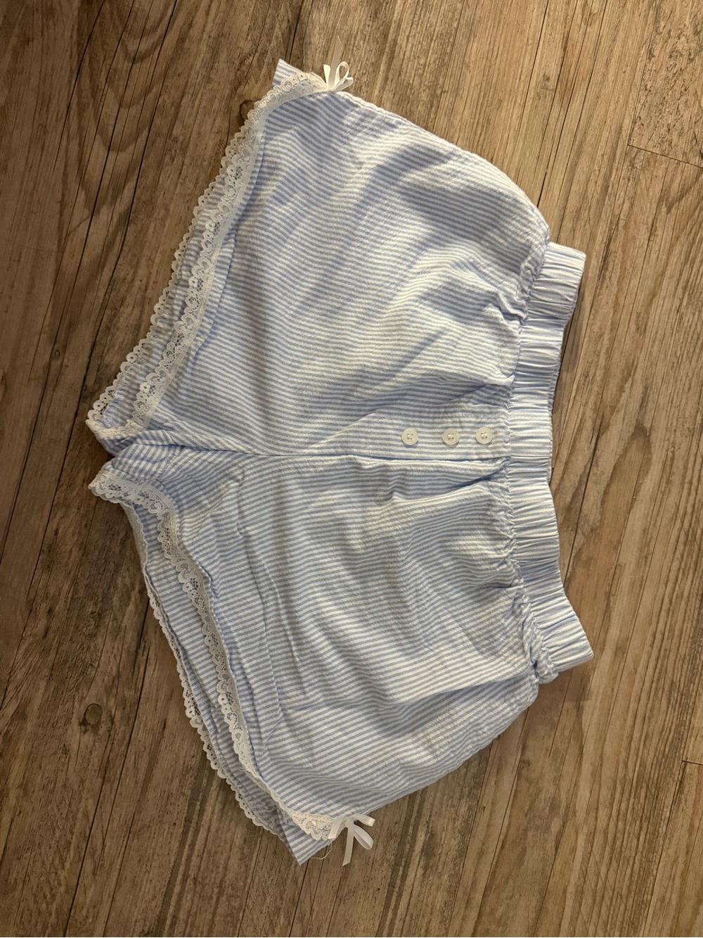 Brandy Melville Light Blue & White Striped Lace-Trim High Waist Shorts